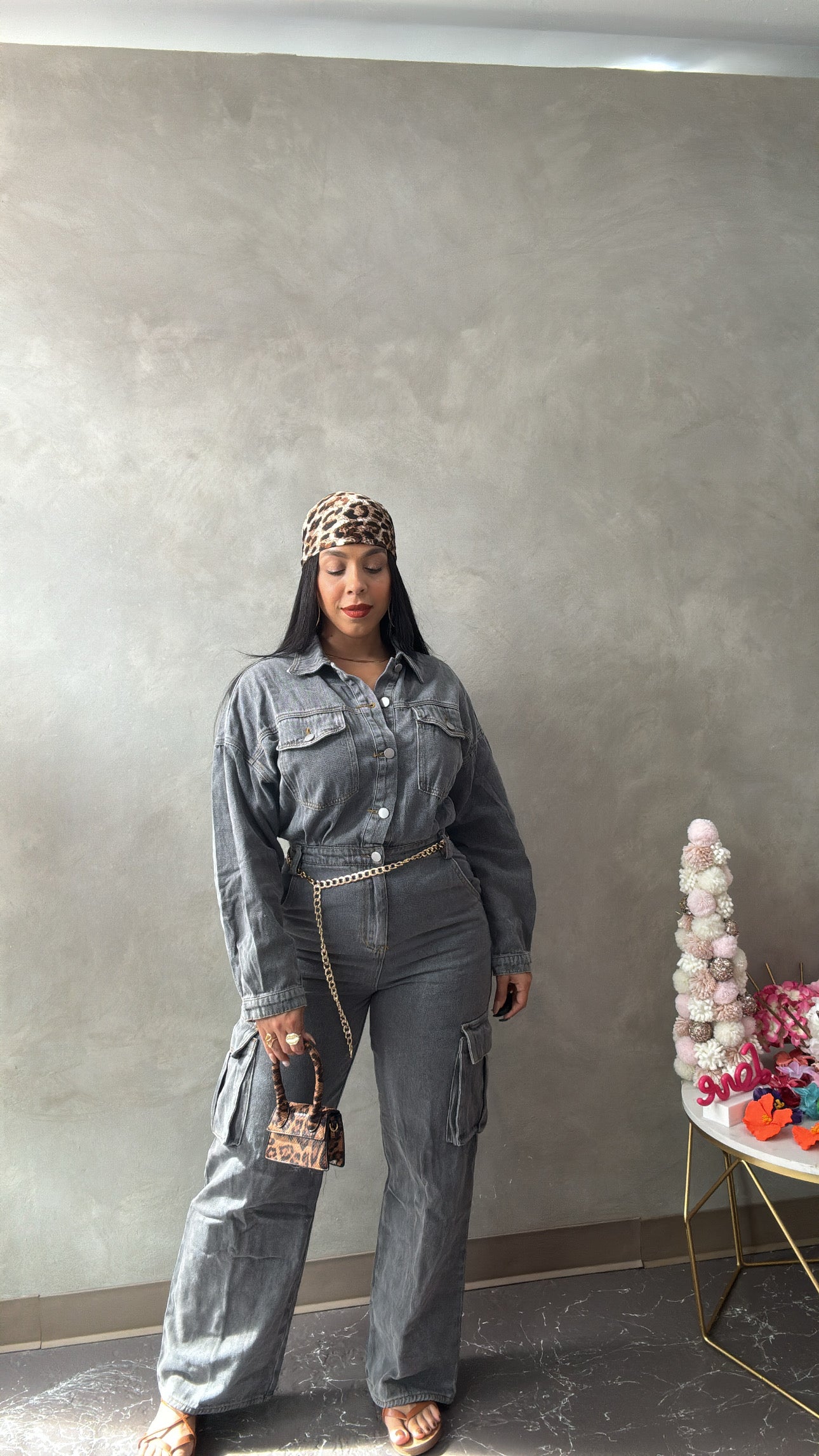 Denim cargo overall