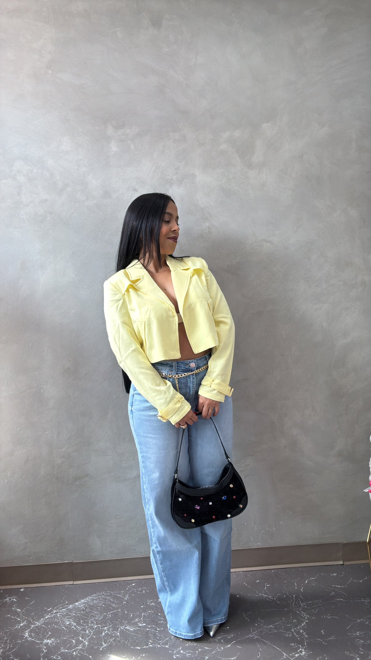 Yellow crop blazer