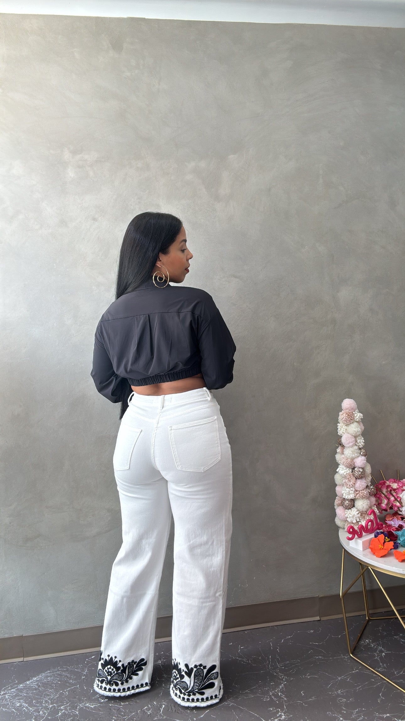 White pant with black detail