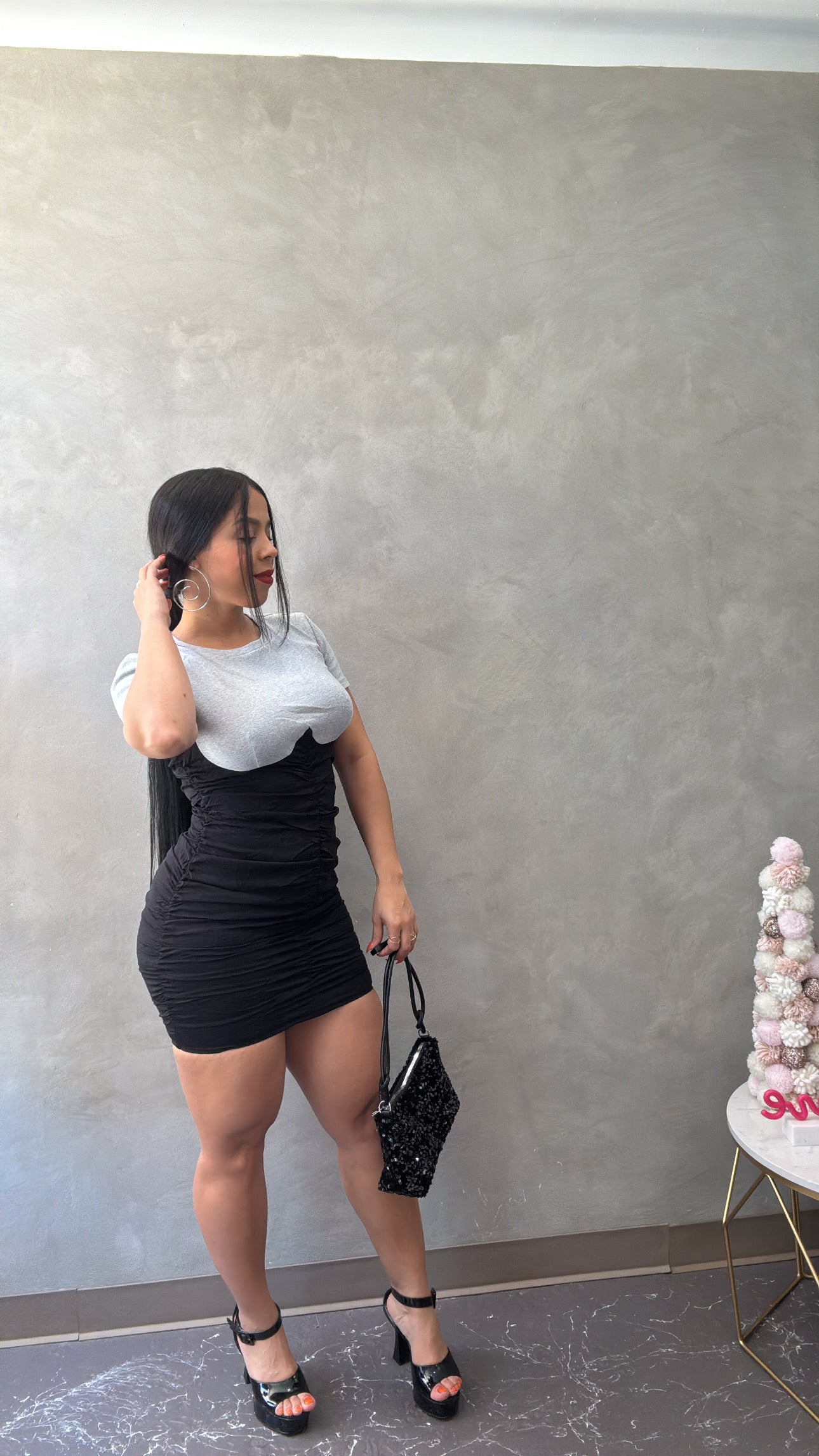 Gray & Black Ruched Dress