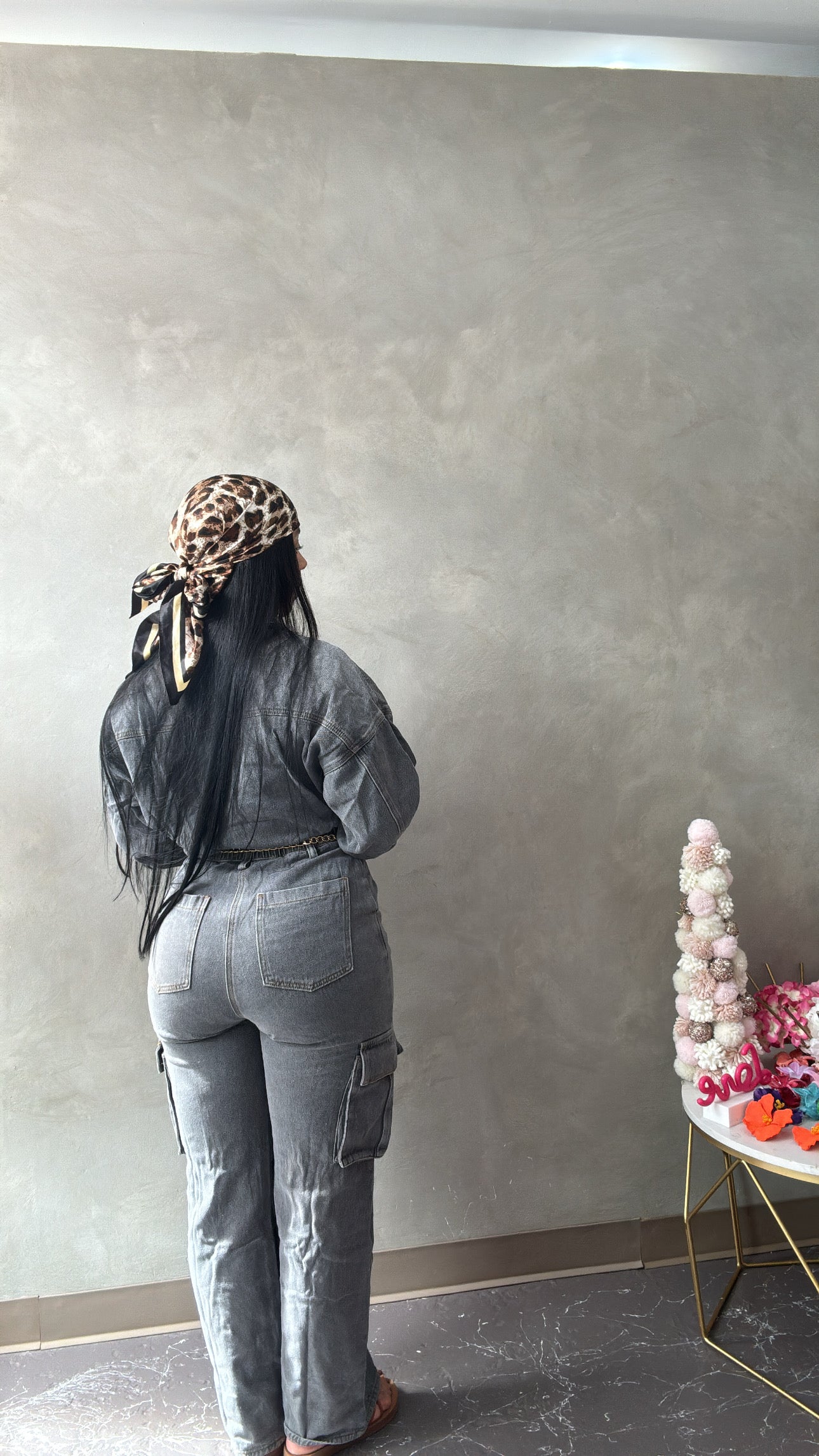 Denim cargo overall