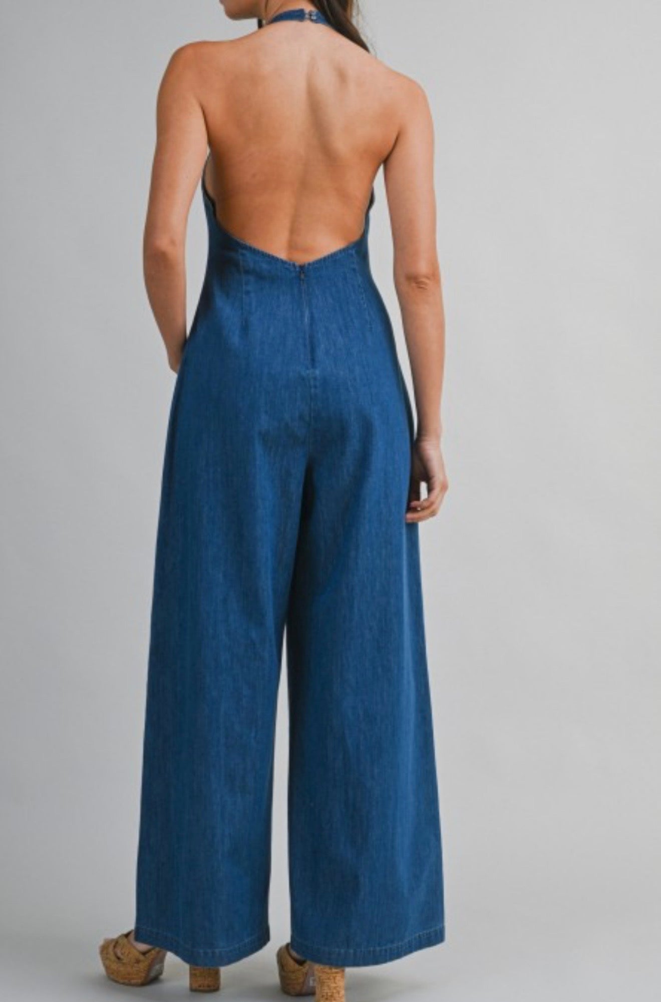 Denim Jumpsuit Open Back
