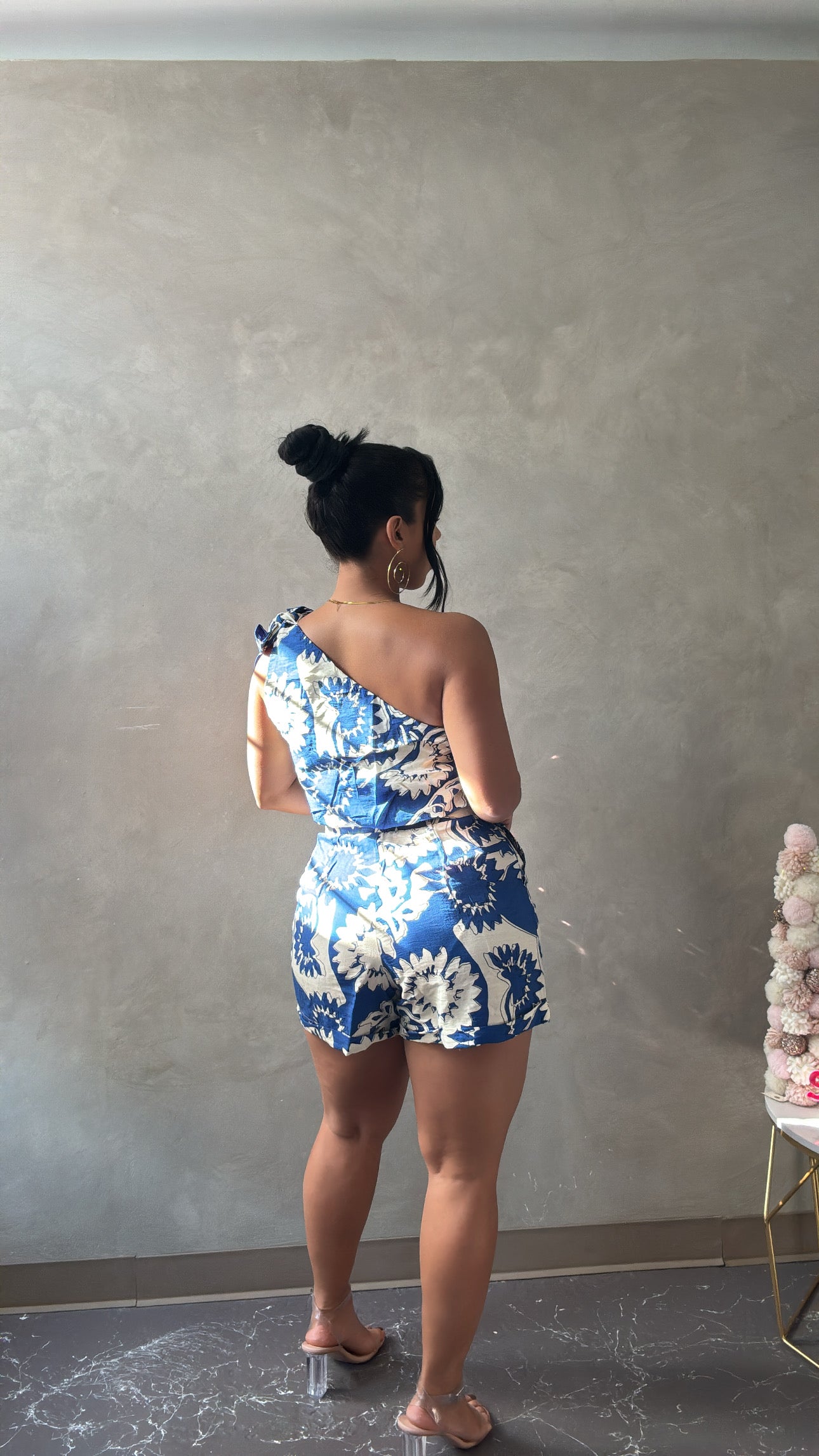 Flower blue & ivory set