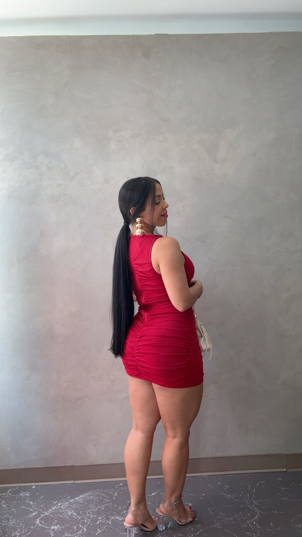 Red shiny dress