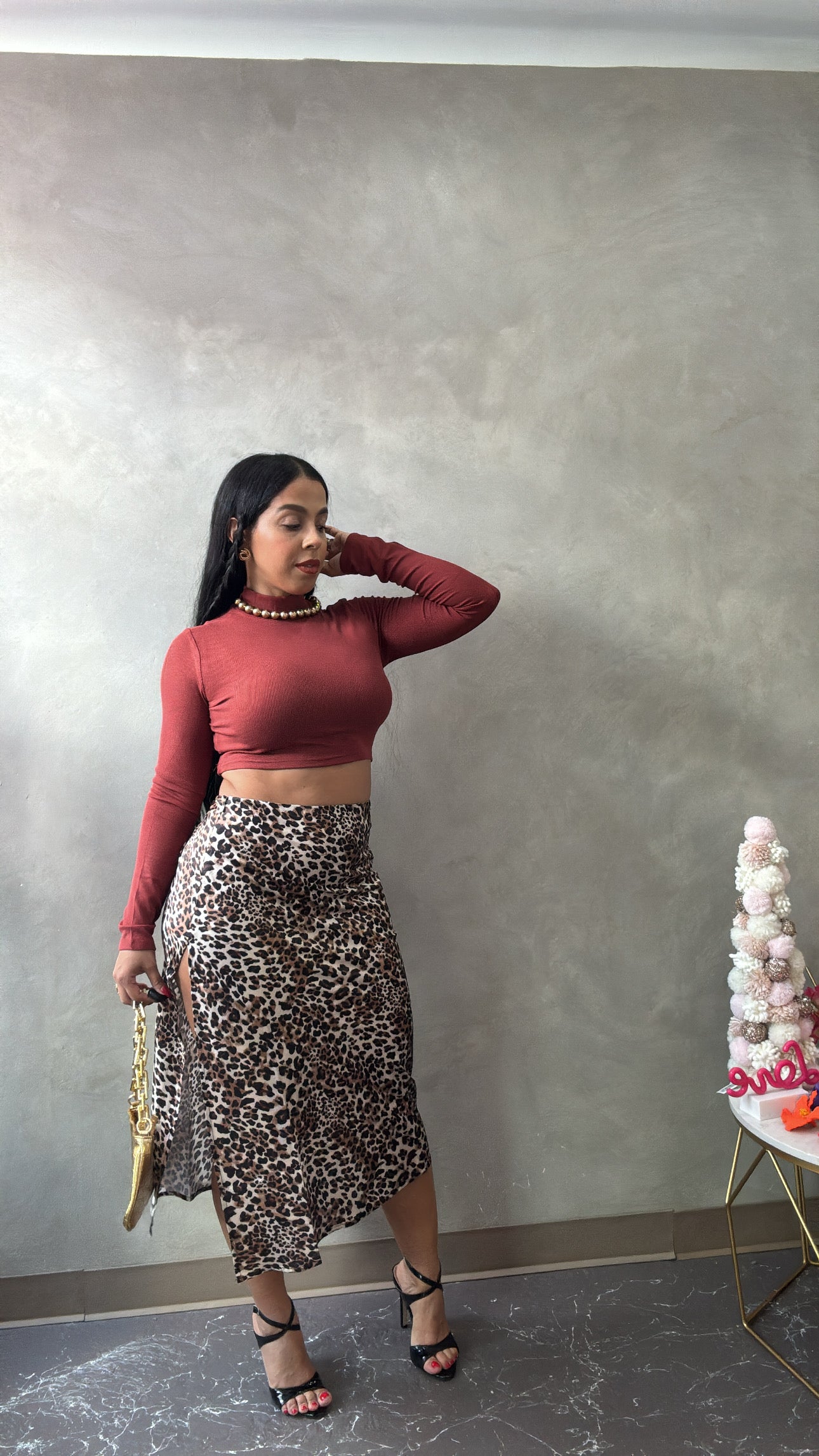 Leopard Satin Midi Skirt