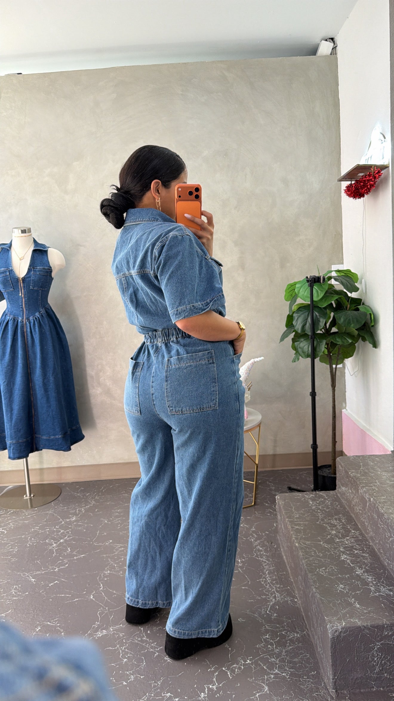 Denim overall jumpsuit (Exclusive)