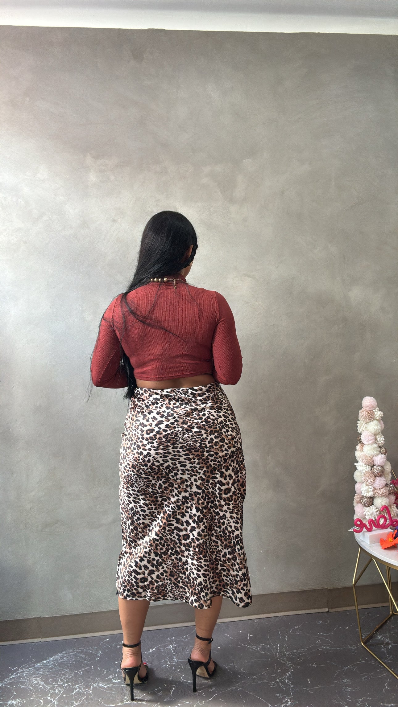 Leopard Satin Midi Skirt