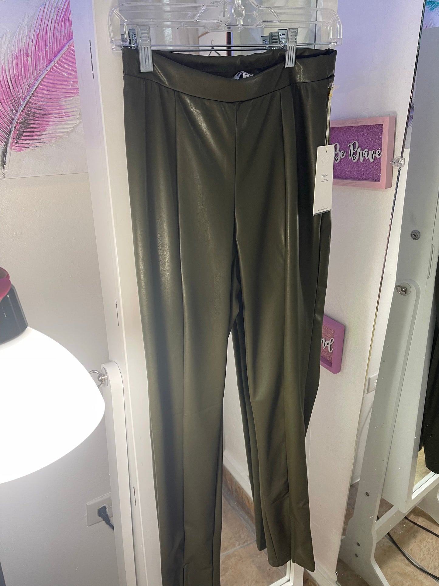 Leather olive pant
