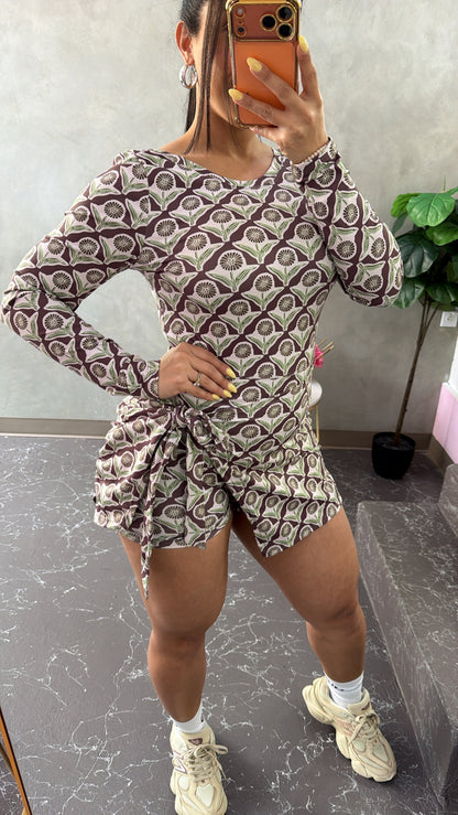Brown Bloom Romper