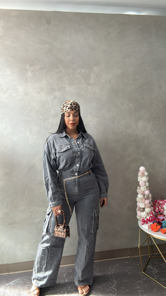 Denim cargo overall