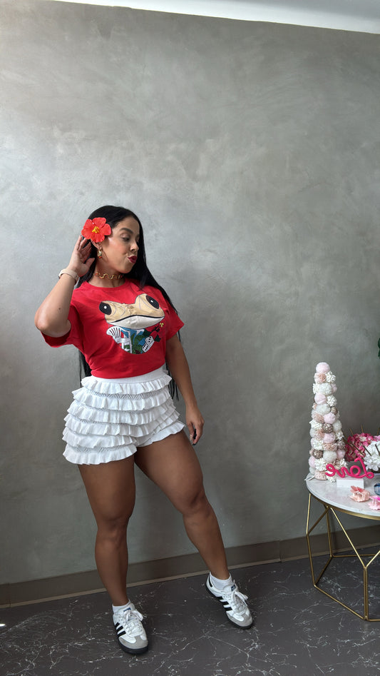 White Ruffle Short