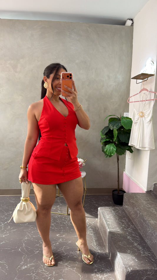 Orange Red Vest Set