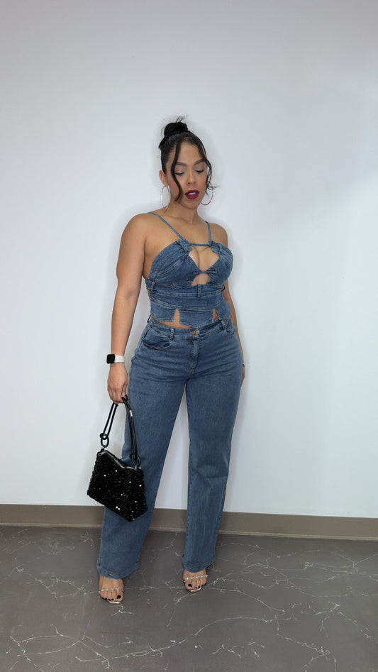 Denim Straight Pant Set (EXCLUSIVE)