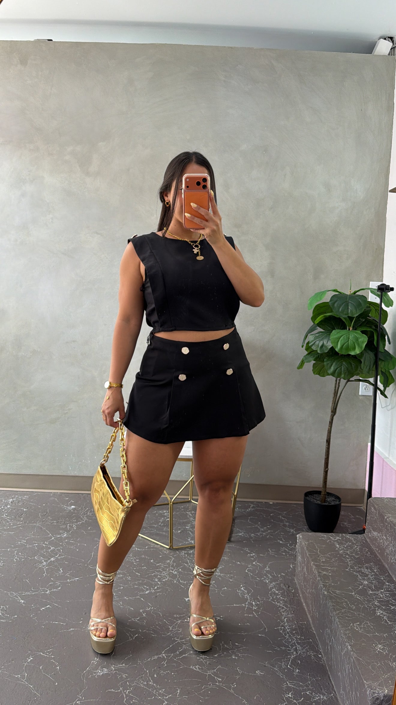 4 buttons Skirtpant Set