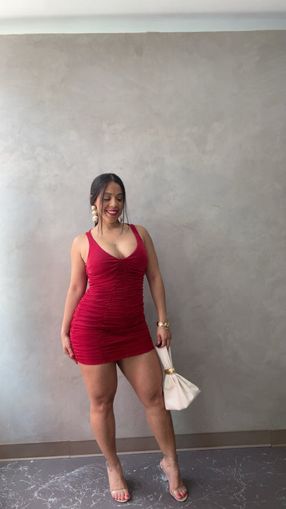 Red shiny dress