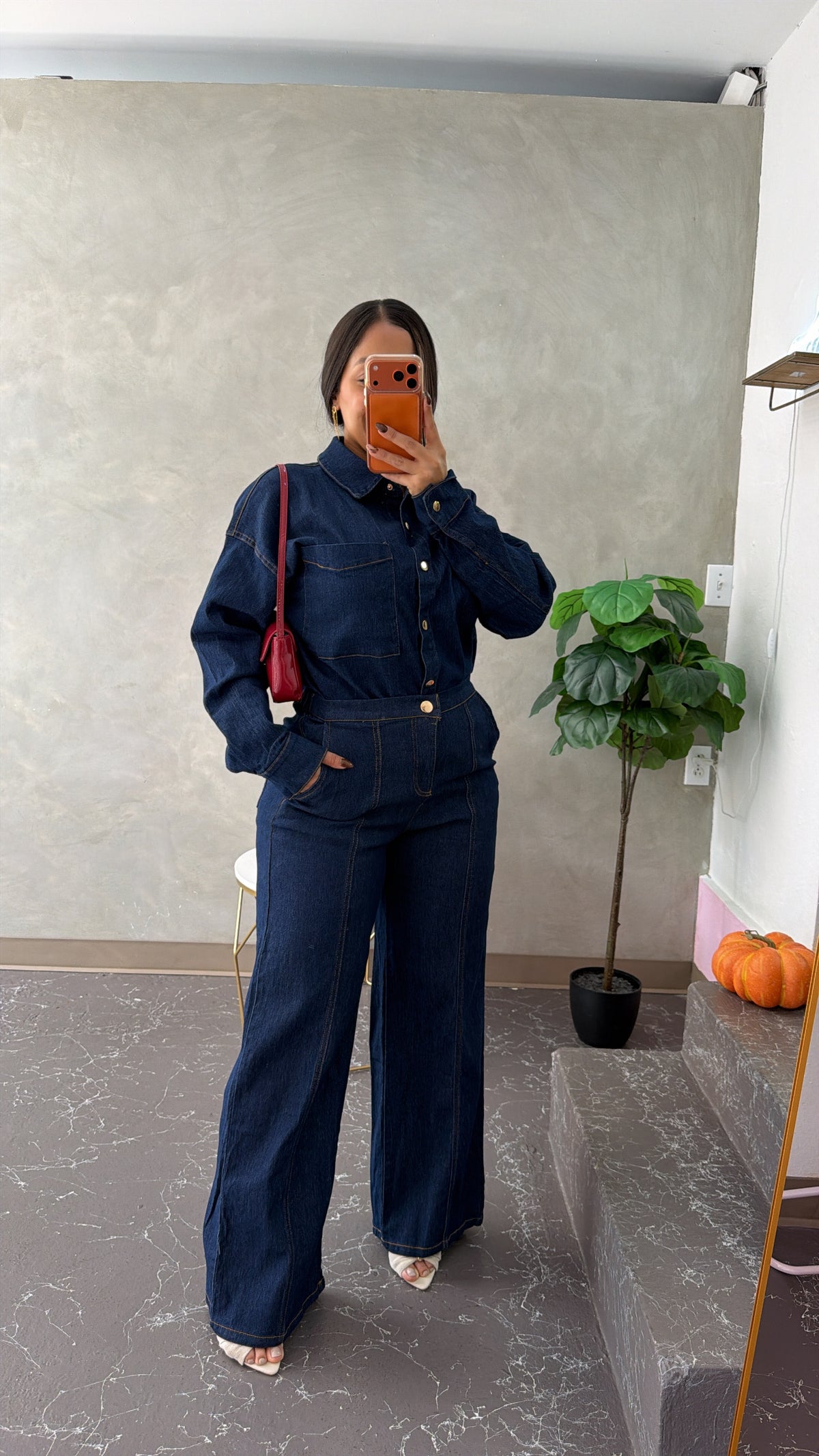 Denim Blouse & Pant Set