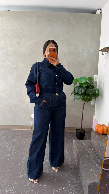 Denim Blouse & Pant Set