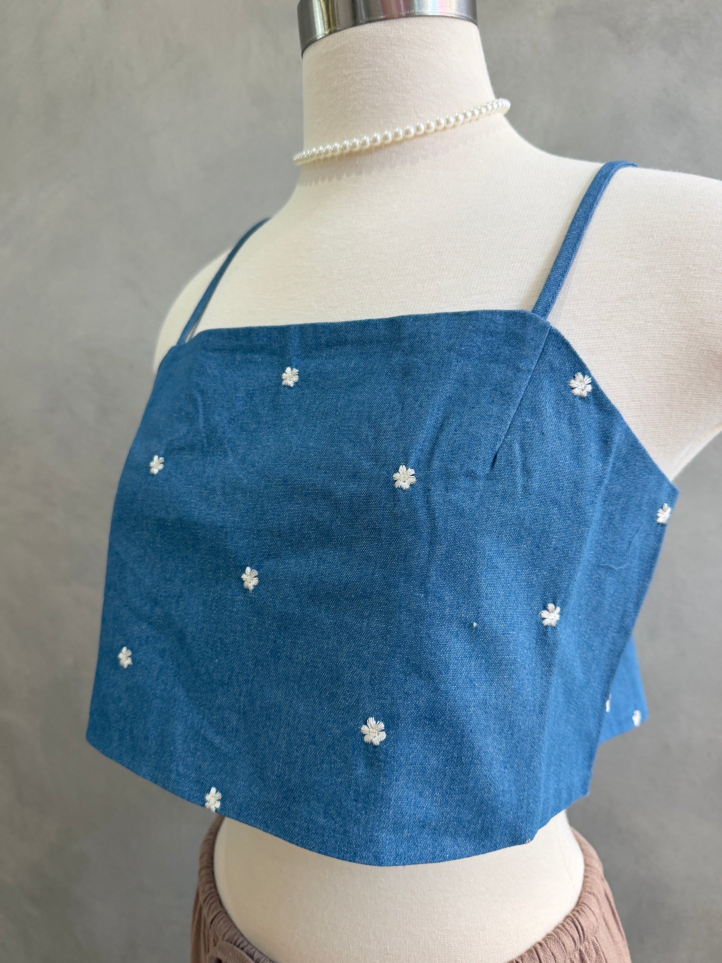 Denim & Flower Crop Top