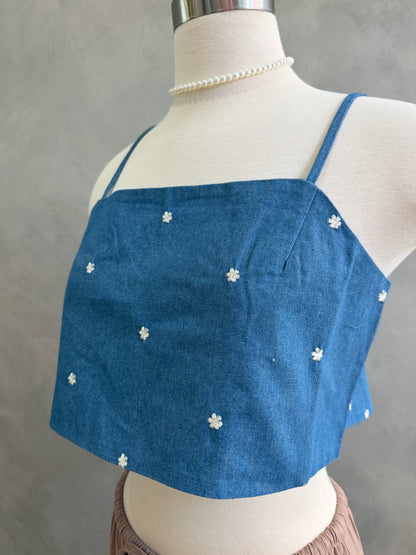 Denim & Flower Crop Top