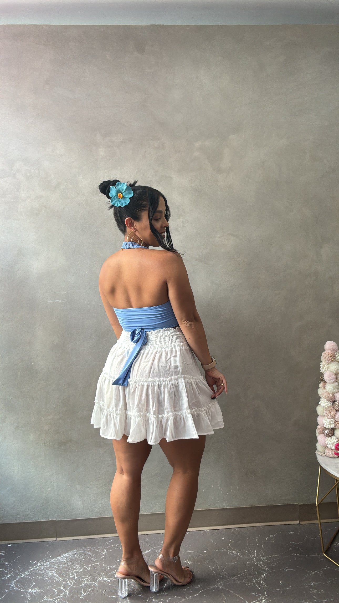 Sky blue wrap top