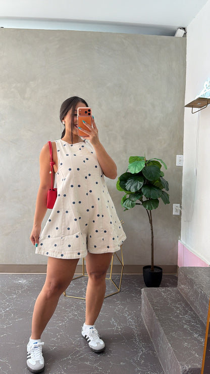 Navy Polkadots Romper