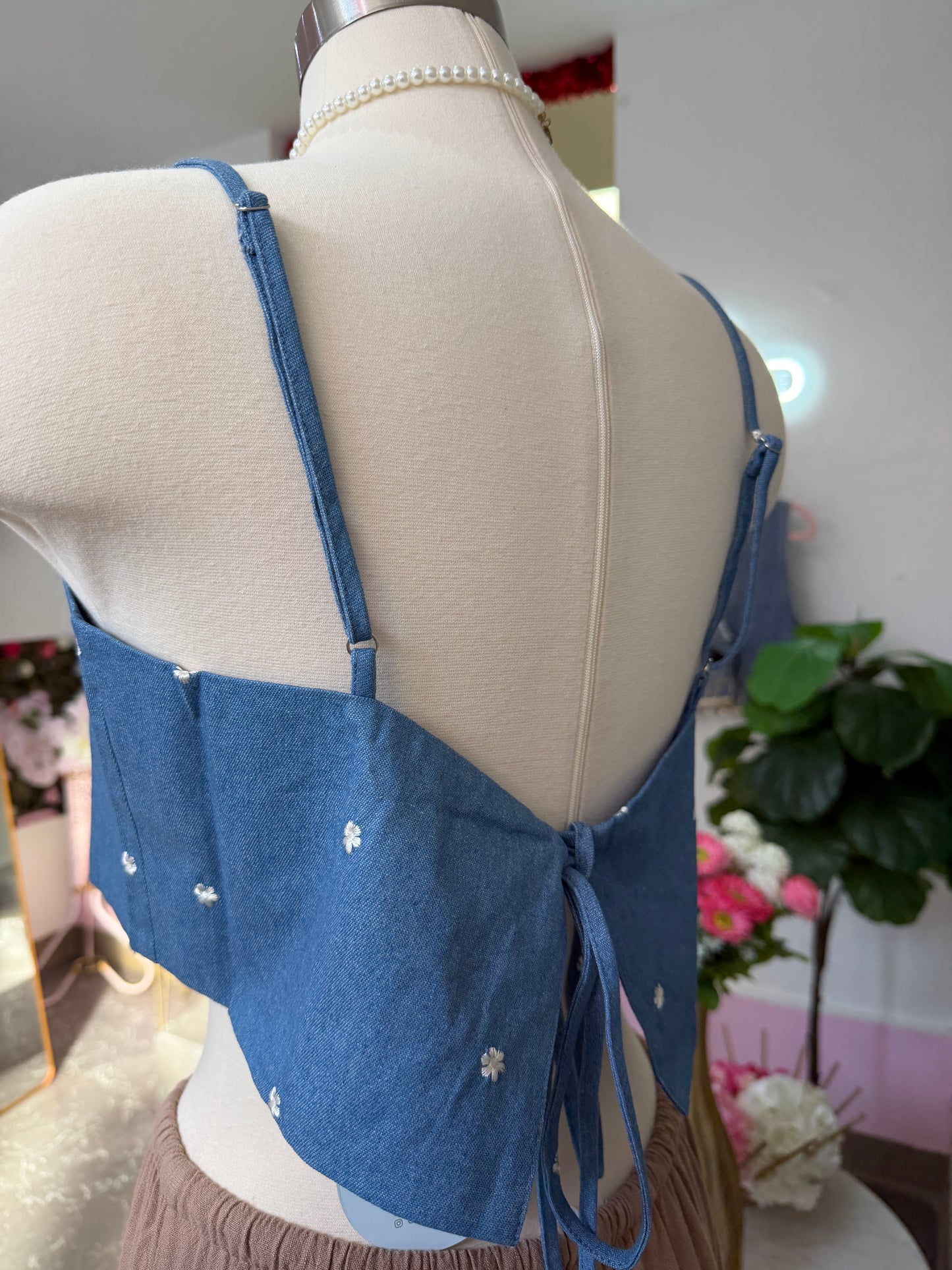 Denim & Flower Crop Top