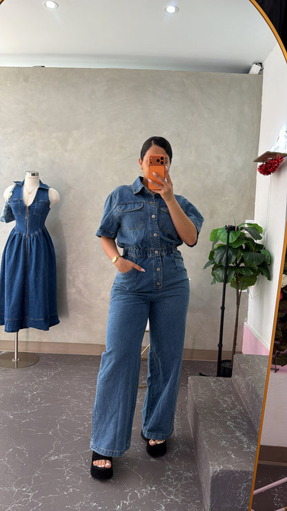 Denim overall jumpsuit (Exclusive)