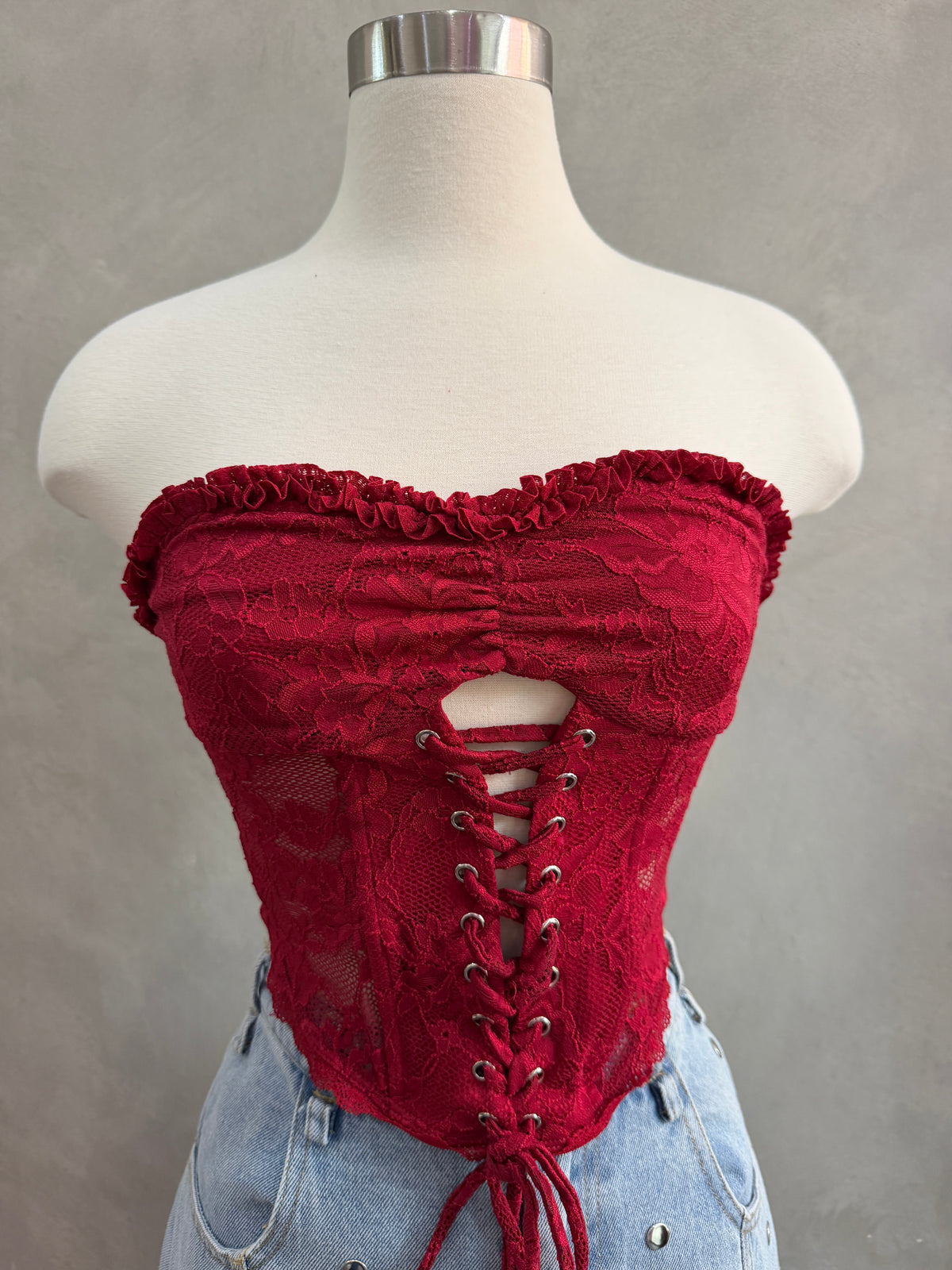 Red lace/flower corset top