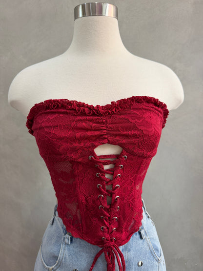 Red lace/flower corset top
