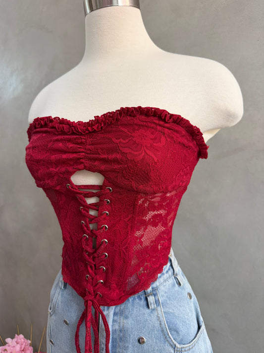 Red lace/flower corset top