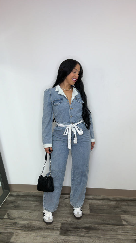 Denim overall jumpsuit