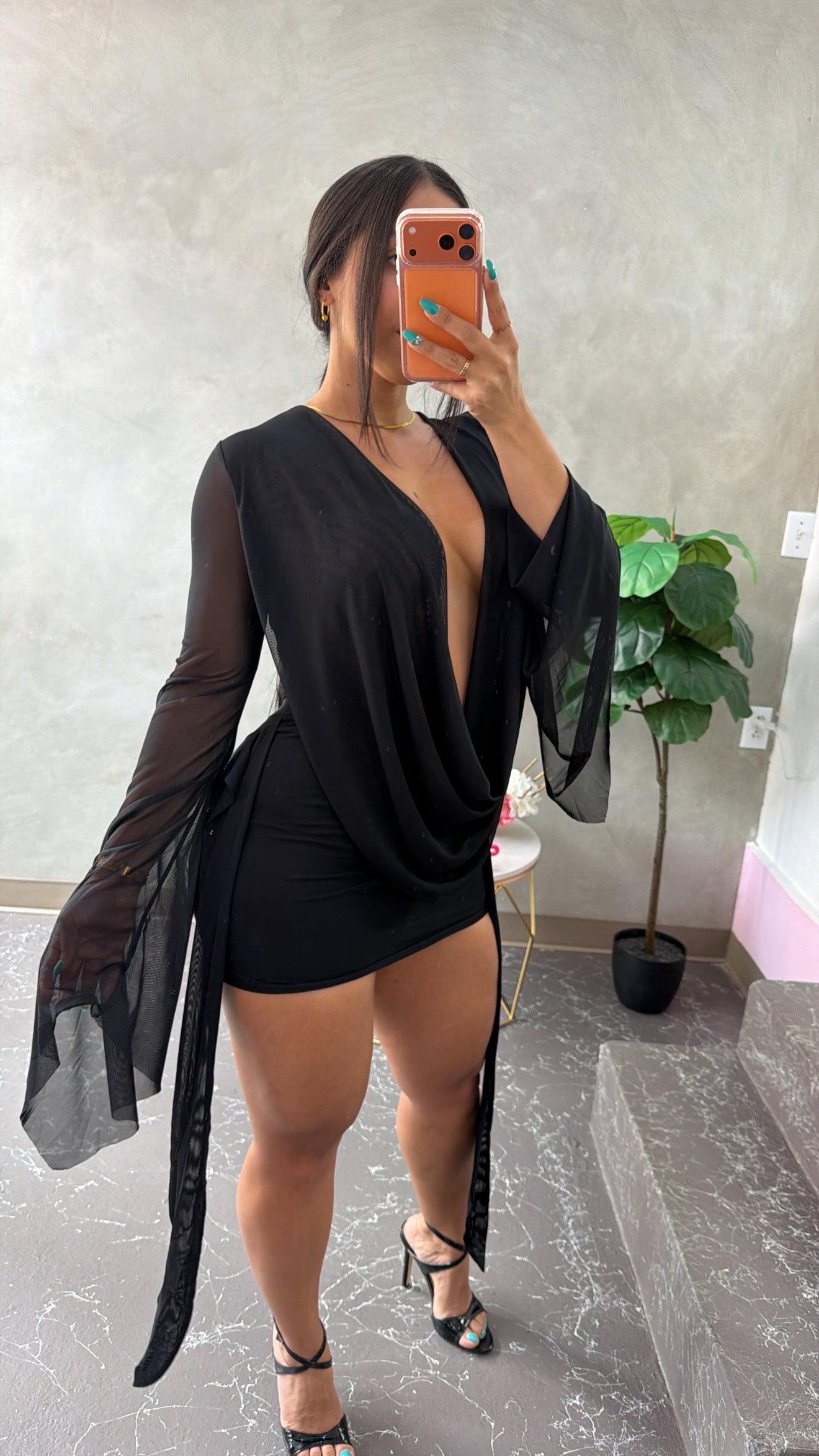 Black Mesh Mini Dress