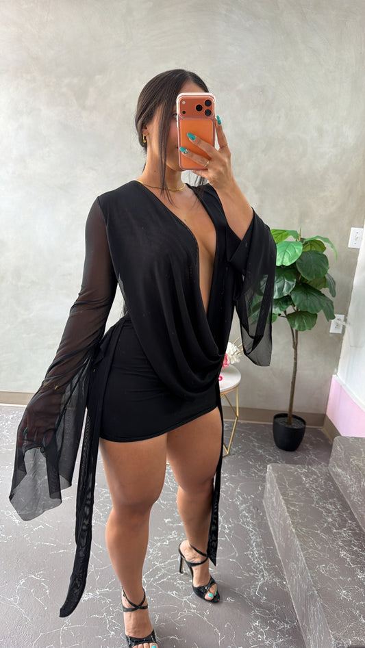 Black Mesh Mini Dress