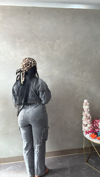 Denim cargo overall
