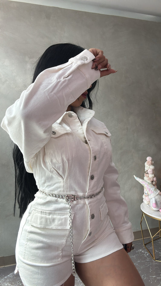 White Denim Jumpsuit