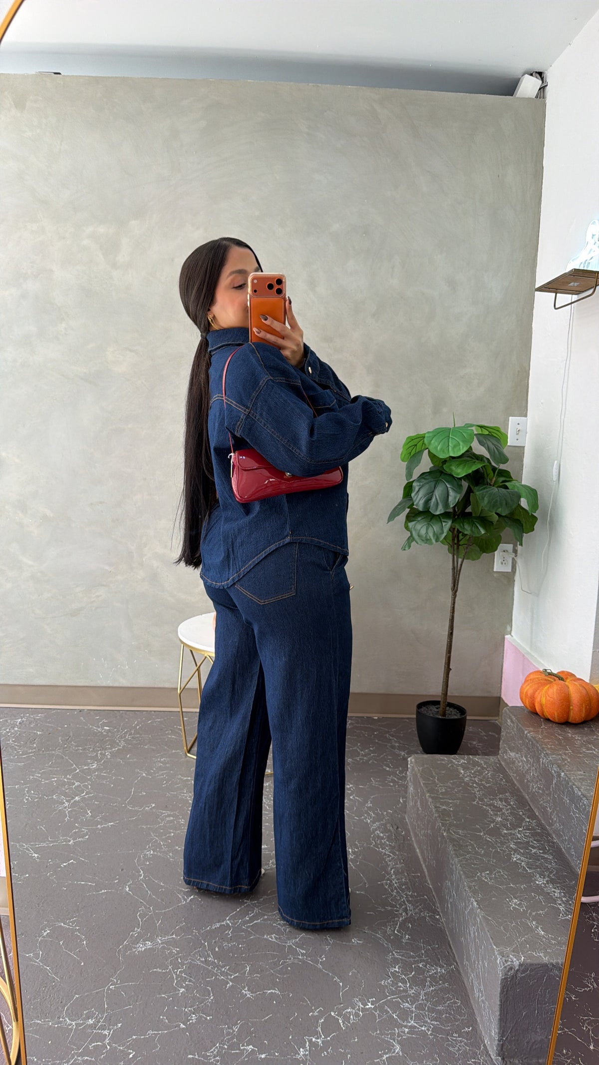 Denim Blouse & Pant Set