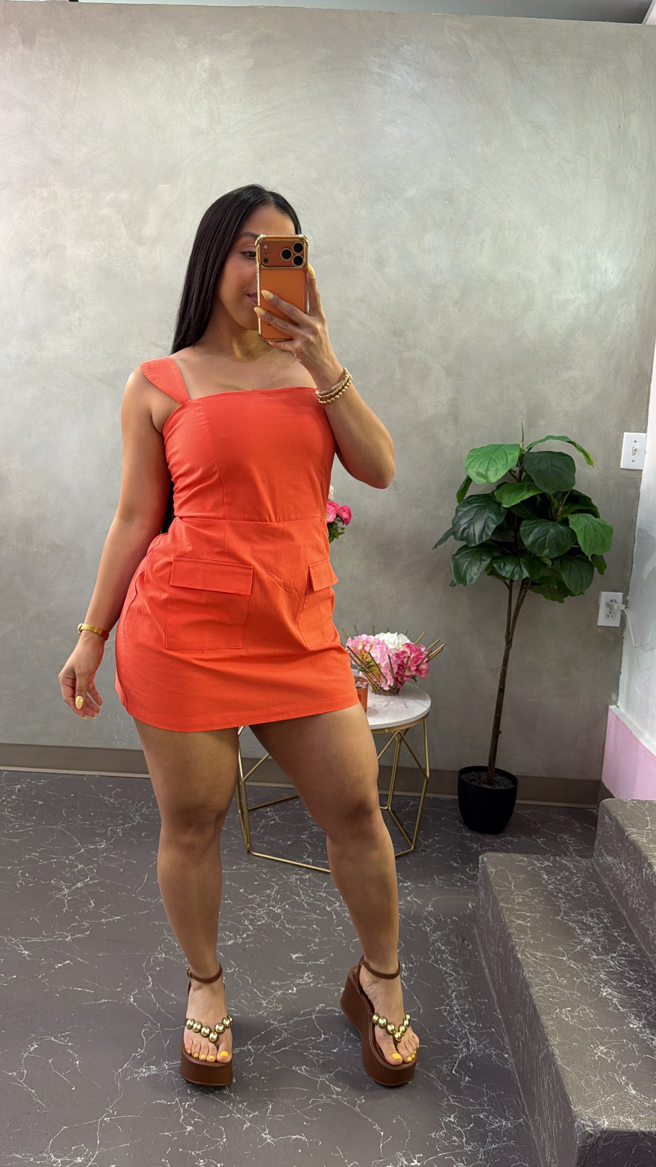 Orange Mini Dress (incluye pant)