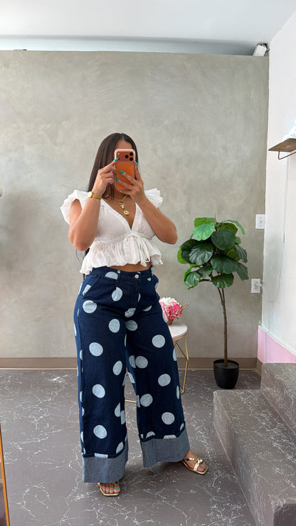 Dark denim polkadot jean