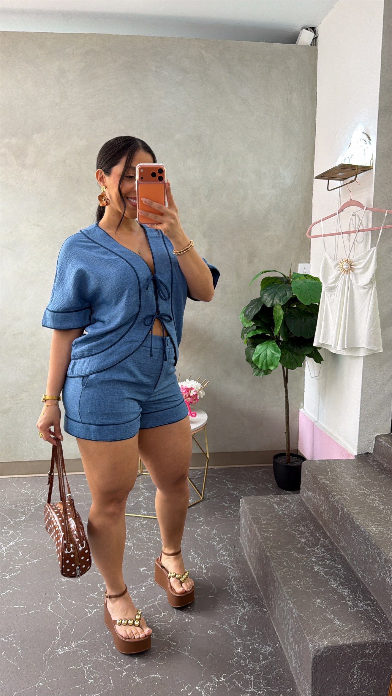 Navy Denim Short Set