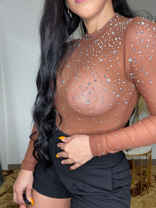 Brown Embellished Bodysuit