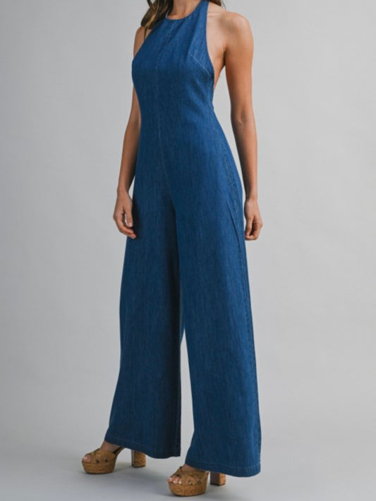 Denim Jumpsuit Open Back