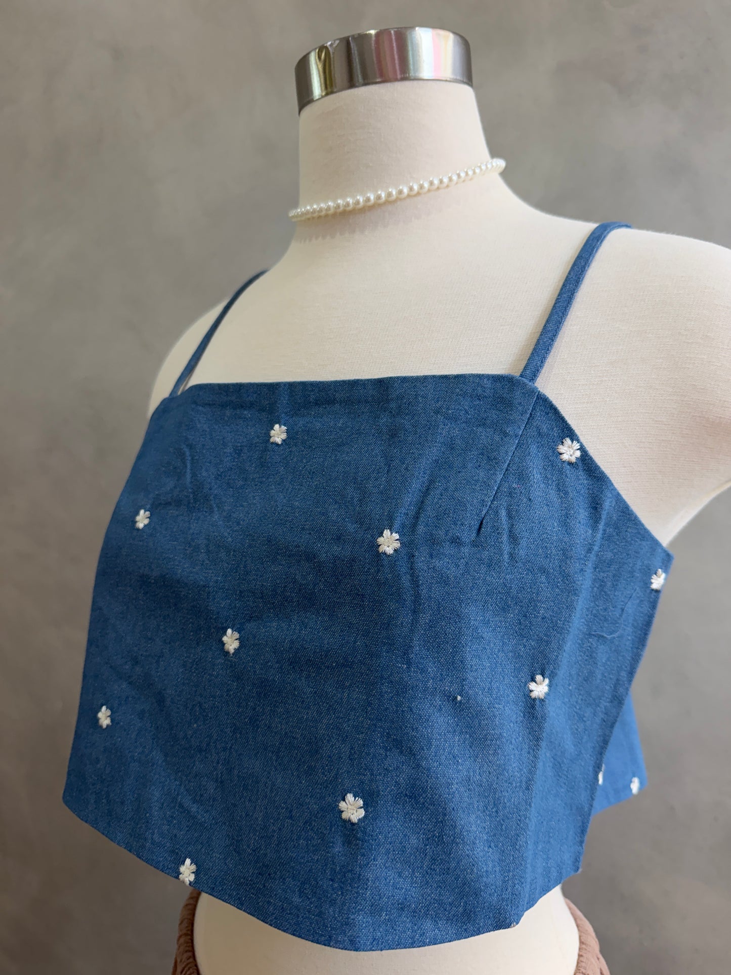 Denim & Flower Crop Top