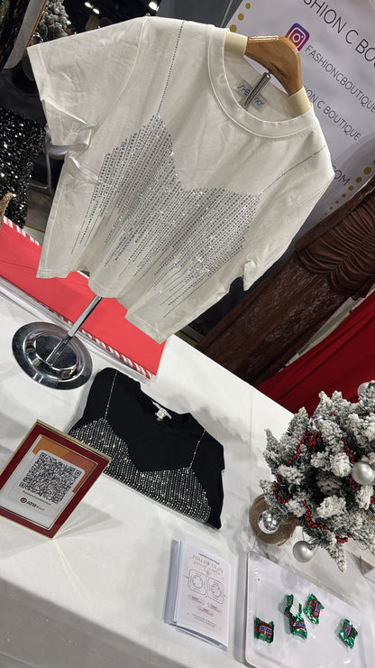 Rhinestone Crop T shirt ( 2 colors)