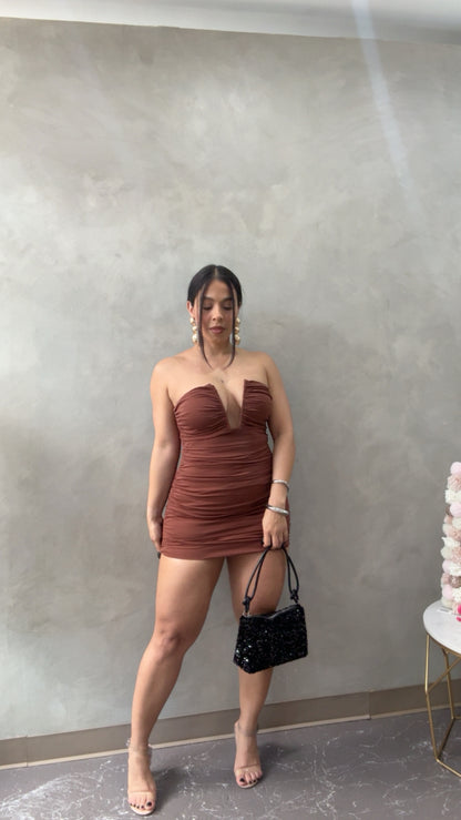 Brown Ruched Dress