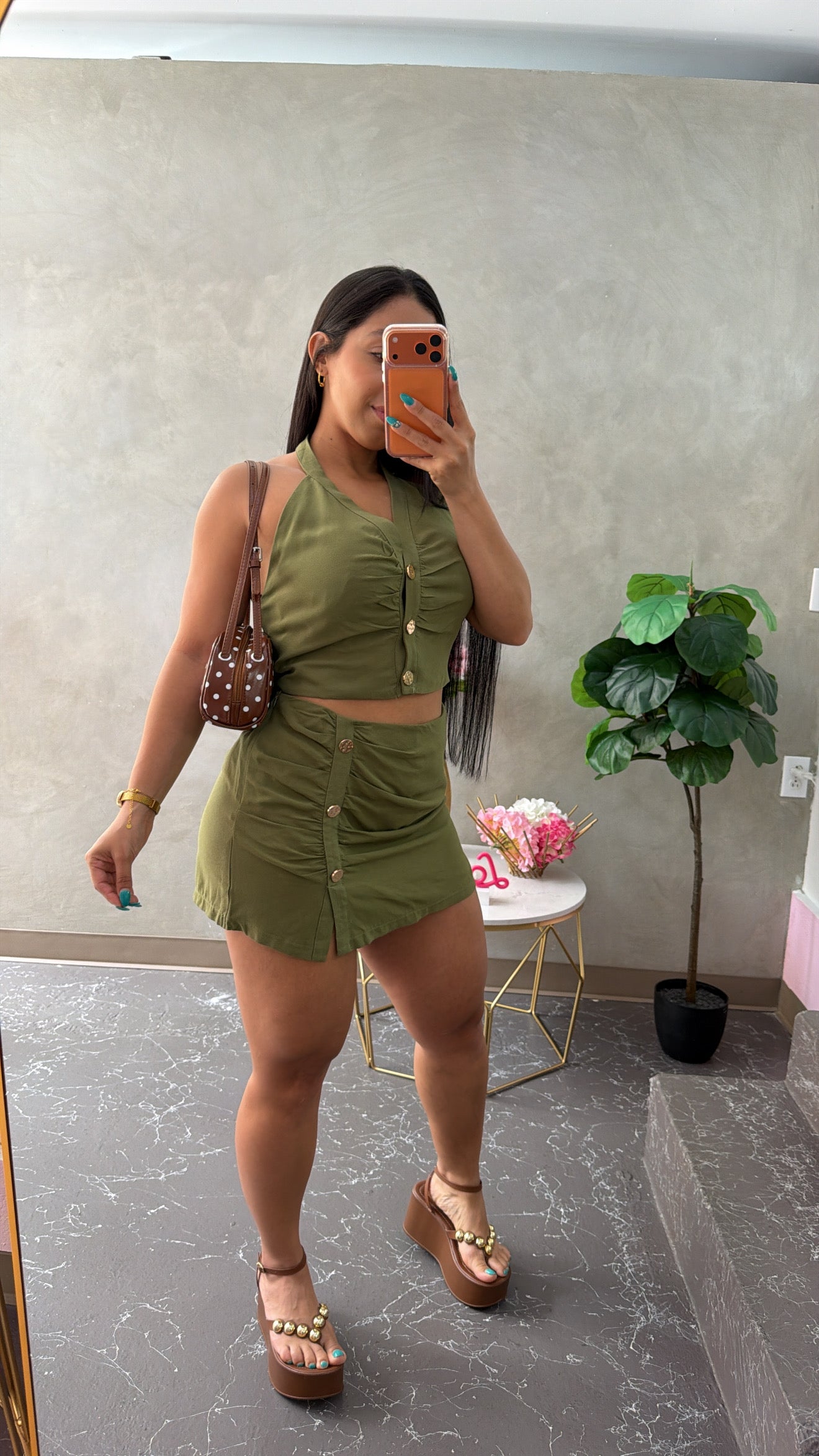 Olive green set (falda pantalón)