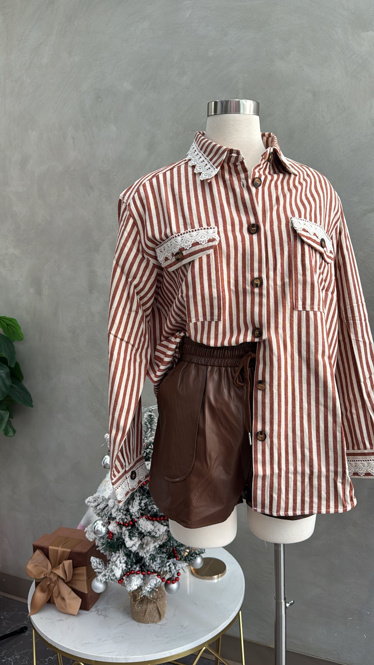 Brown stripe denim blouse