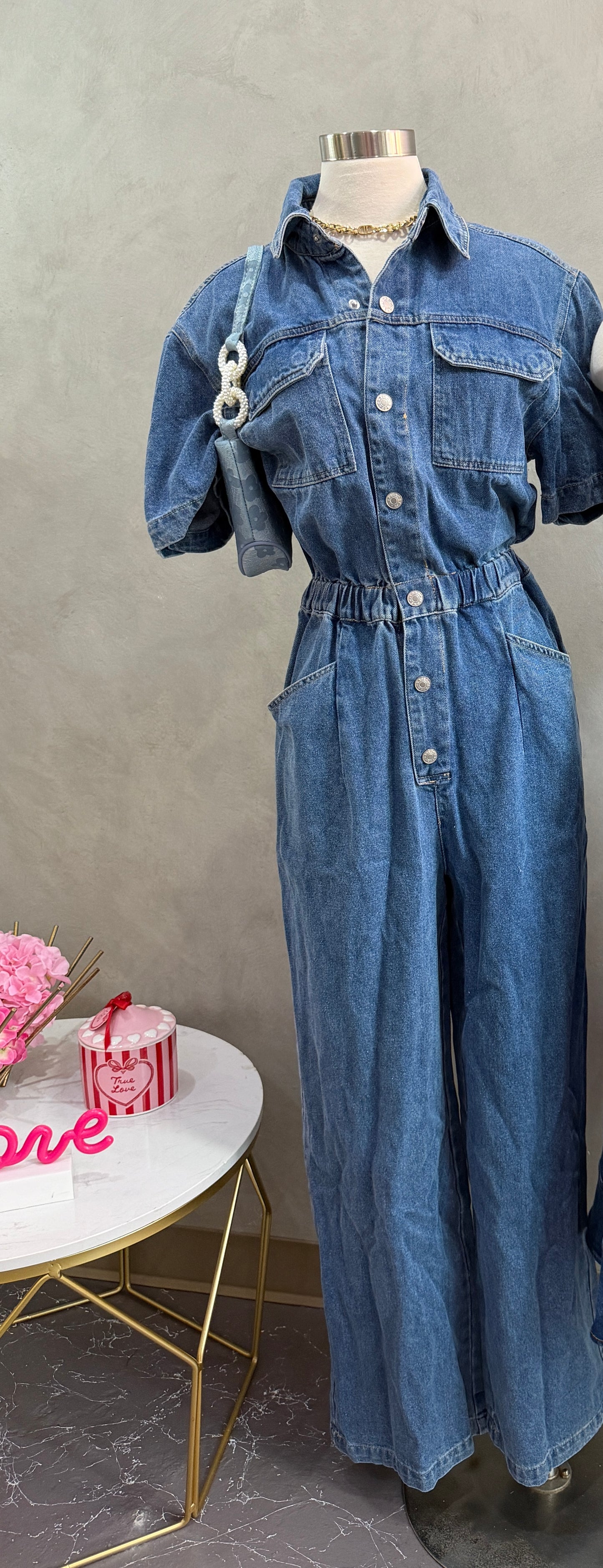 Denim overall jumpsuit (Exclusive)