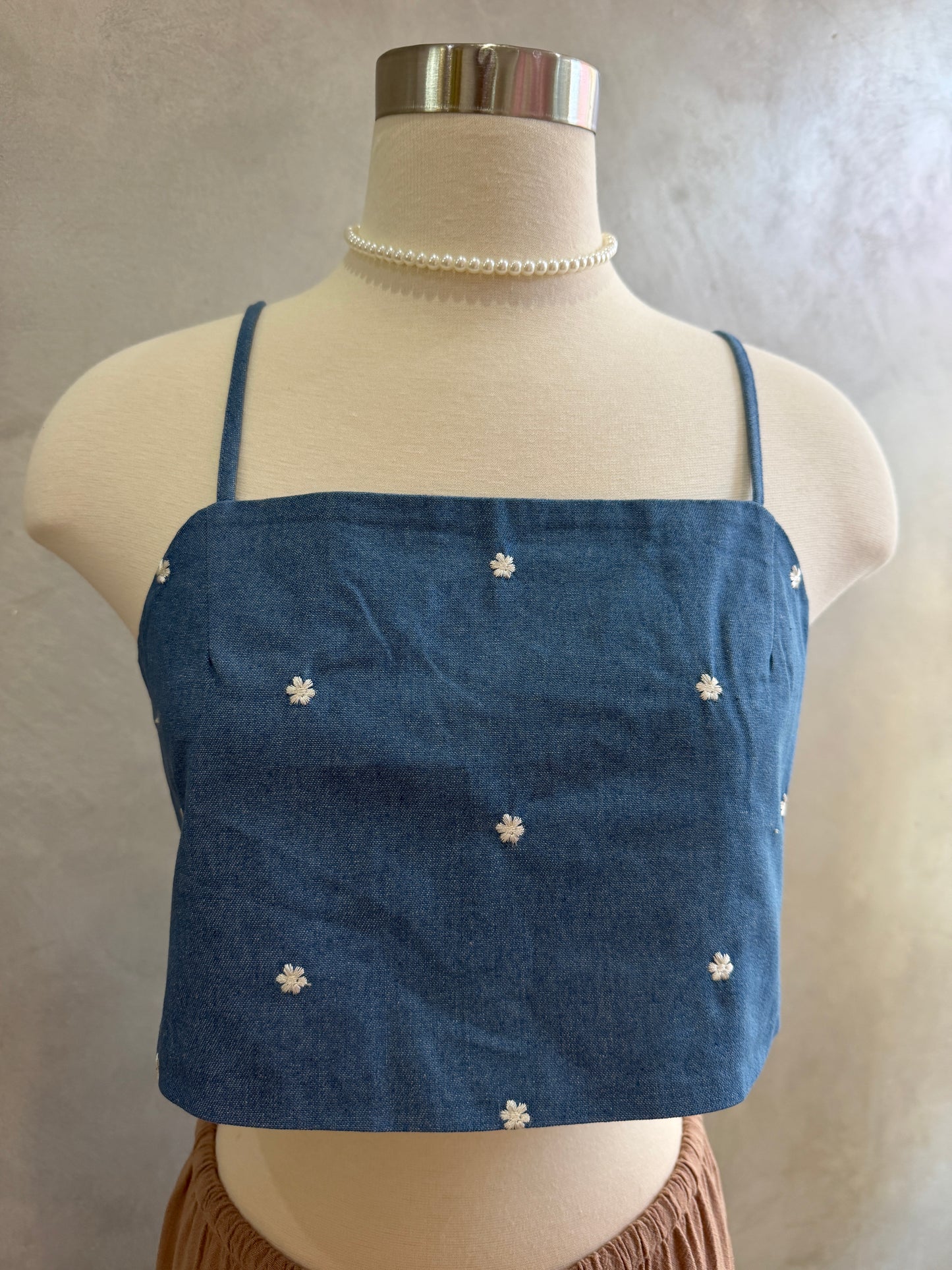 Denim & Flower Crop Top