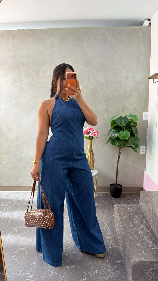 Denim Jumpsuit Open Back