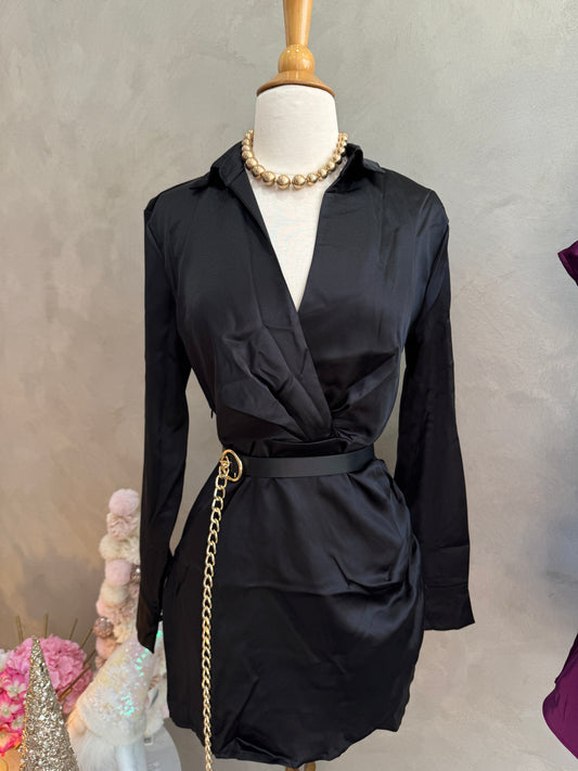 Long Sleeve Satin Dress